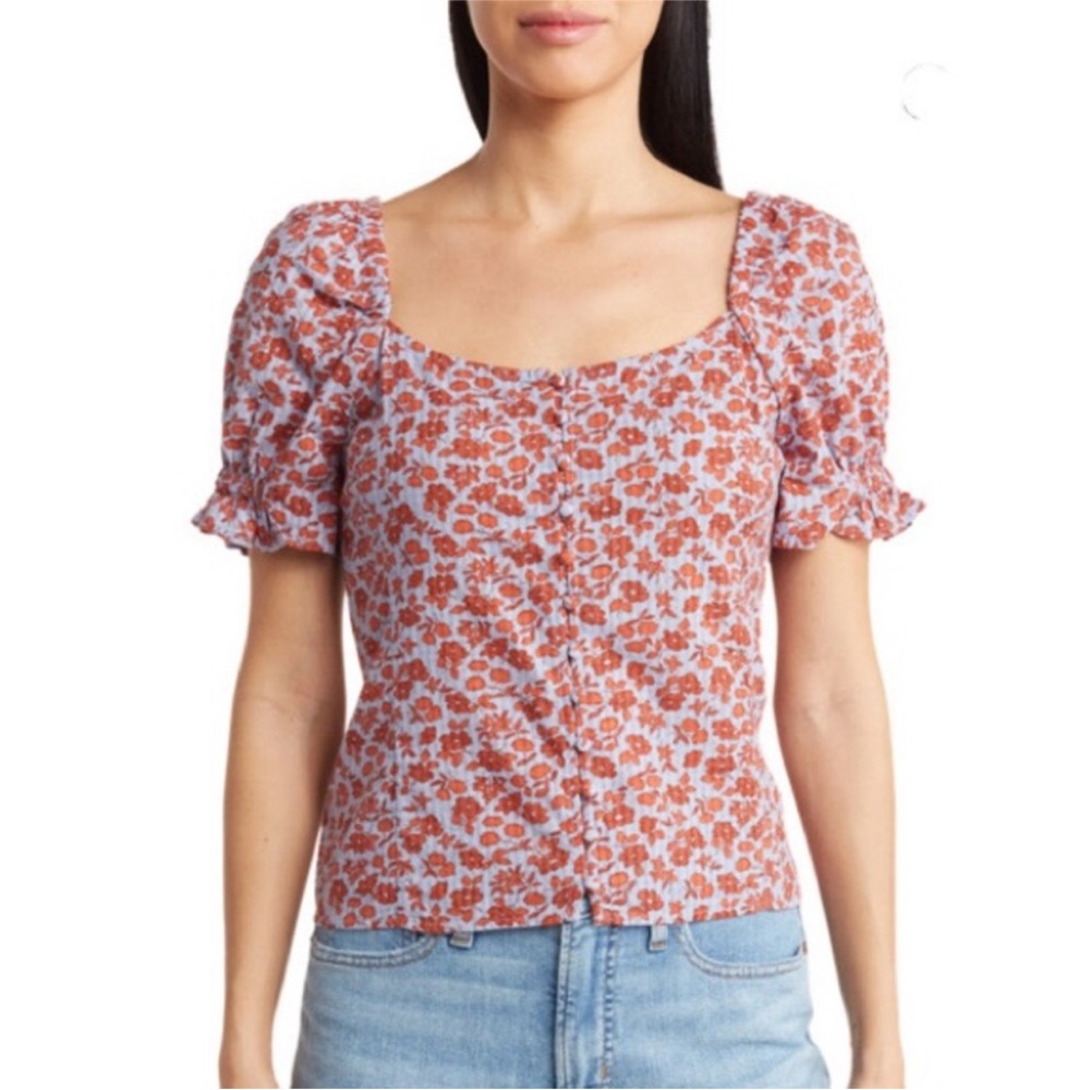Madewell Button front smocked back top in Piccola floral